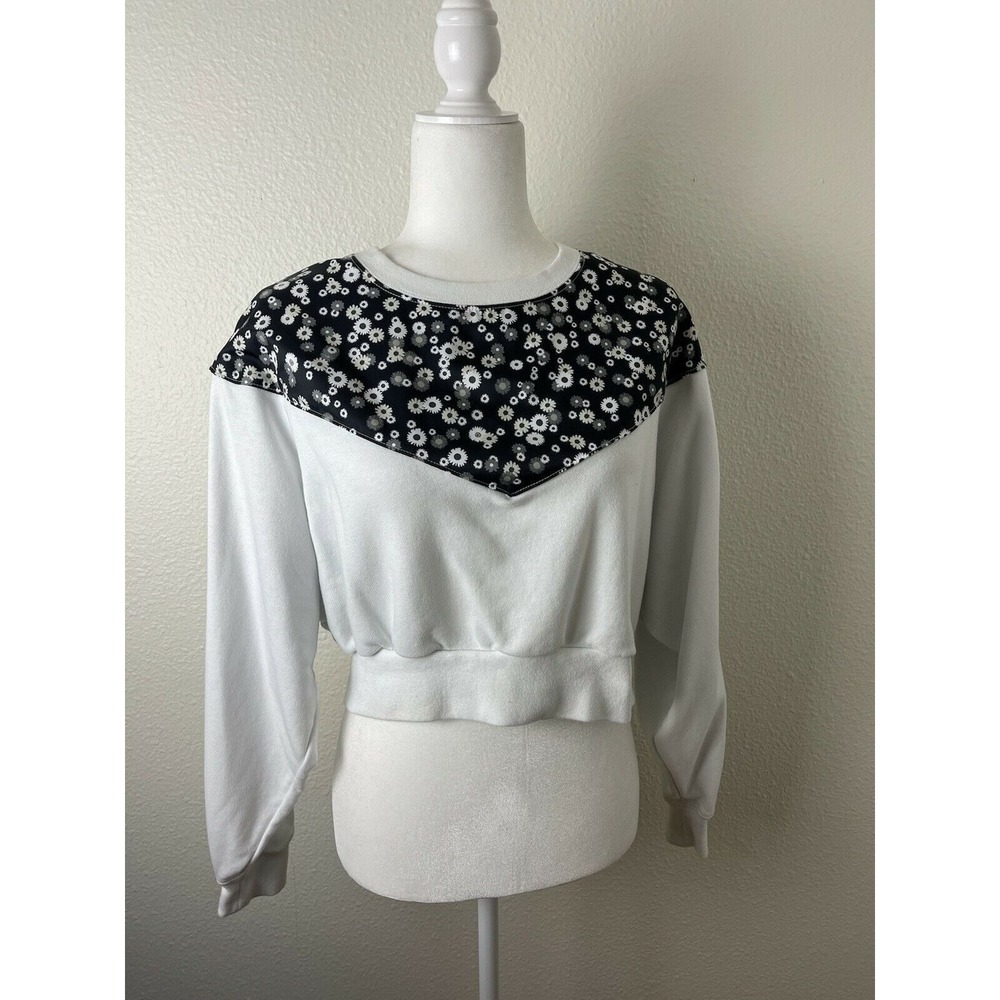 Womens Nike Heritage Crew‎ Neck Sweatshirt Cropped Size Small White and Floral